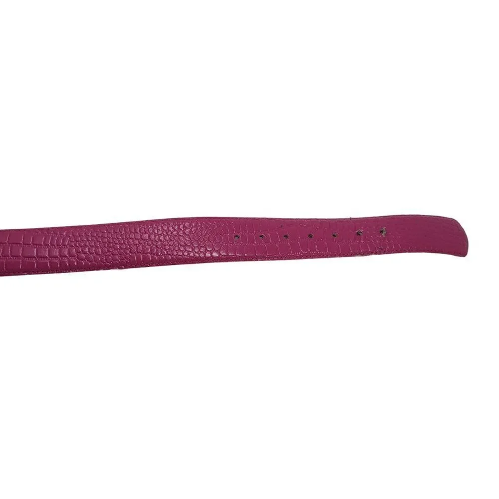 Vintage 80's Genuine Leather Belt L‎ Fuchsia Hot Pink Croc Embossed Barbiecore